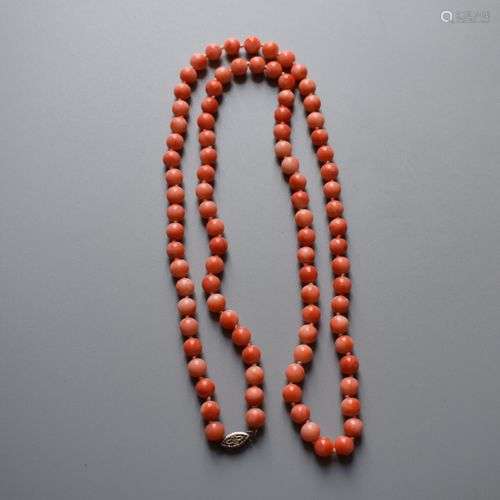 Coral Bead Necklace with pierced clasp