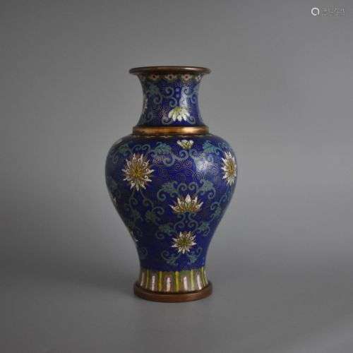 CHINESE Dark Blue Floral Cloisonne Vase