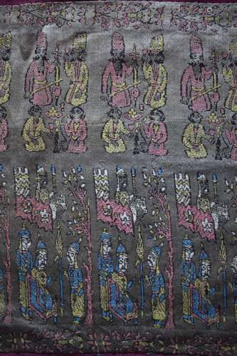 Indian Qajar Figural Silk Textile Panel of Maharajar