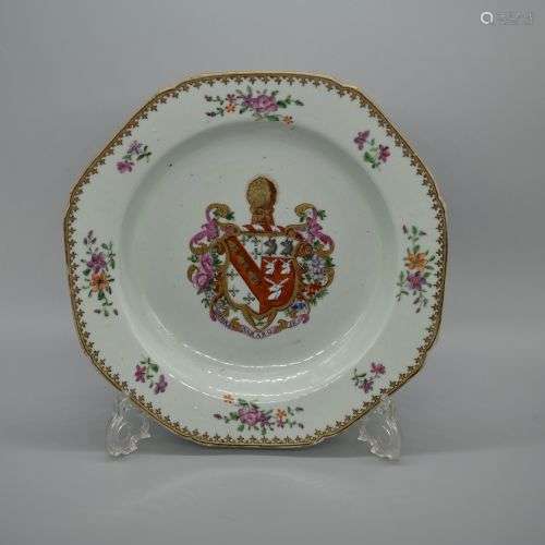 CHINESE Famille Rose Armorial Dish of Chichester Lyne Family...