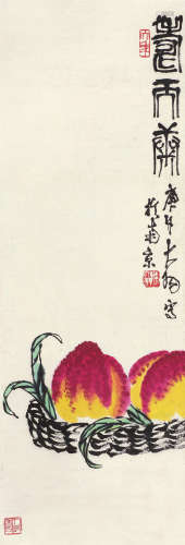 陈大羽（1912～2001） 寿桃 立轴 设色纸本