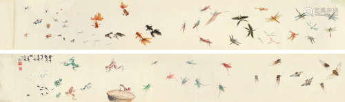 王雪涛（1903～1982） 草虫图 手卷 设色纸本