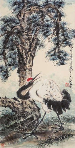 唐云（1910～1993） 仙鹤 镜片 设色纸本