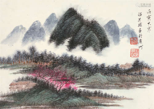 温其球（1862～1941） 山水 镜框 设色纸本