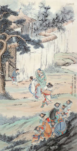 吴光宇（1908～1970） 三顾茅庐 立轴 设色纸本