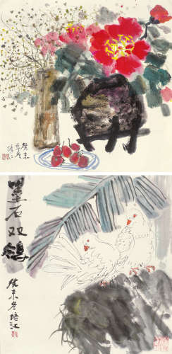 杨培江（b.1963） 花卉 （两张） 镜片 设色纸本