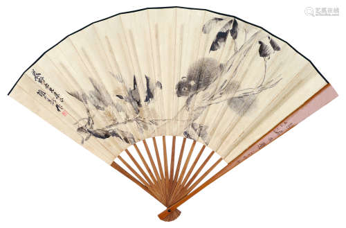 胡公寿（1823～1886） 松鼠图 成扇 设色纸本