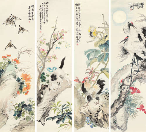 金梦石（1869～1947） 花鸟四屏 立轴 设色纸本