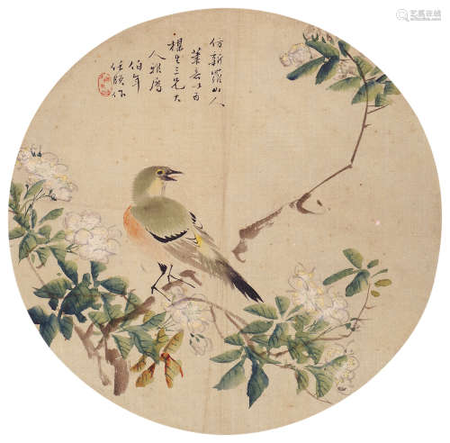 任伯年（1840～1896） 花鸟团扇 镜片 设色绢本