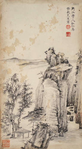 弘仁（1610～1664） 山水 镜片 水墨纸本
