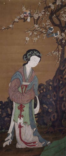禹之鼎（1647～1716） 仕女花鸟 镜片 设色绢本