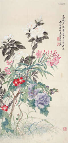 汤世澍（1831～1903） 花卉 立轴 设色纸本