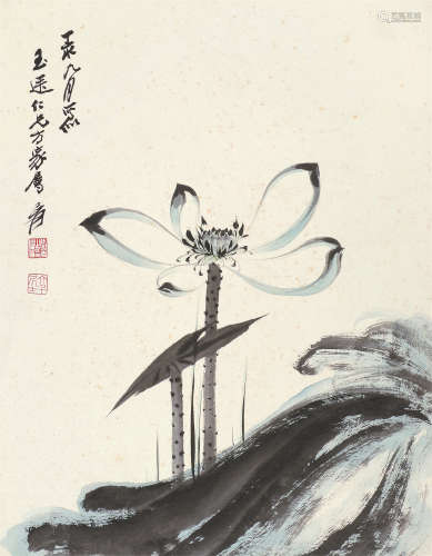 张大千（1899～1983） 荷花 镜片 设色纸本