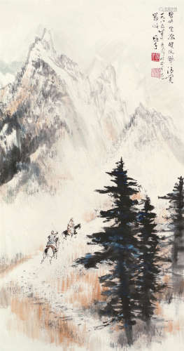 黎雄才（1910～2001） 冰天策骑图 立轴 设色纸本
