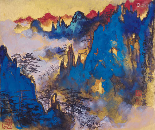 刘海粟（1896～1994） 泼彩山水 镜片 设色纸本