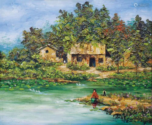 张建（b.1957） 乡村油画 镜框 布