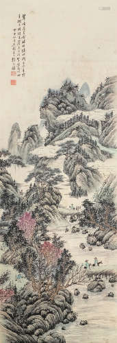张石园（1898～1959） 溪山行旅图 立轴 设色纸本