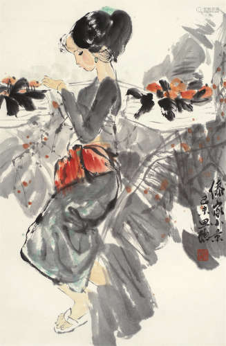 周思聪（1939～1996） 傣家小景 镜片 设色纸本