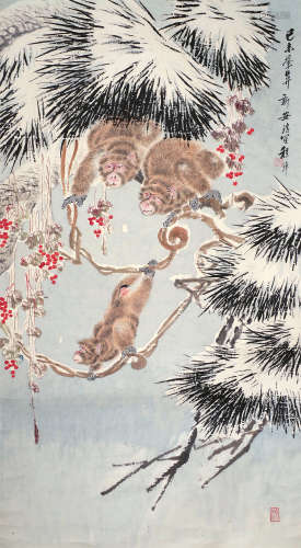 程璋（1869～1938） 峰猴图 立轴 设色纸本
