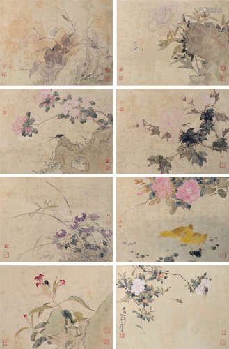 居廉（1828～1904） 花鸟 册页 （八开） 设色纸本