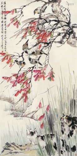 程璋（1869～1938） 猫趣图 立轴 设色纸本