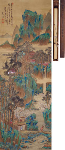 田能村直入（1814～1907） 青绿山水 立轴 设色绢本