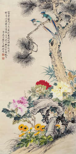 蔡铣（1897～1960） 绶带鸟 立轴 设色纸本