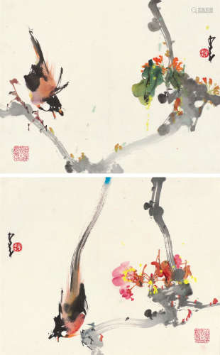 赵少昂（1905～1998） 花鸟 镜片 设色纸本