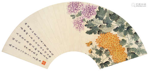 宋美龄（1897～2003） 花卉扇面 镜片 设色纸本