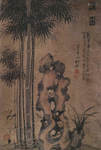 竹禅（1824～1901） 竹石图 镜片 设色纸本