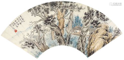 陈定山（1897～1987） 山水扇面 镜片 设色纸本