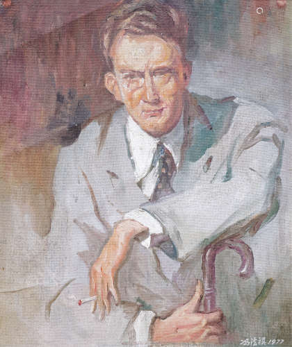 冯法祀（1914～2009） 肖像油画 镜框 布