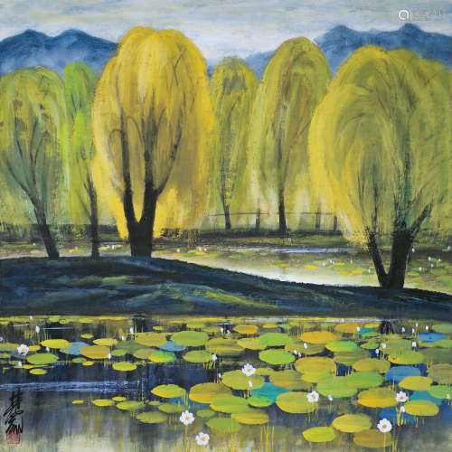 林风眠（1900～1991） 荷塘柳岸 镜片 设色纸本
