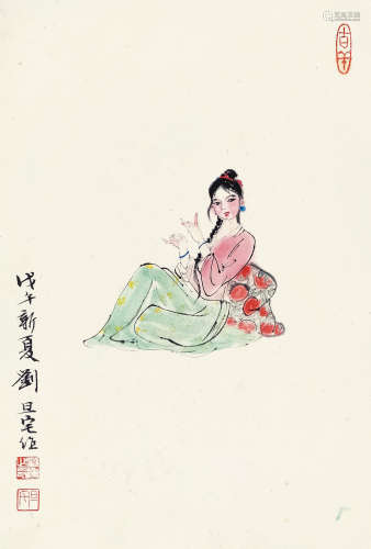 刘旦宅（1931～2011） 少女 镜片 设色纸本