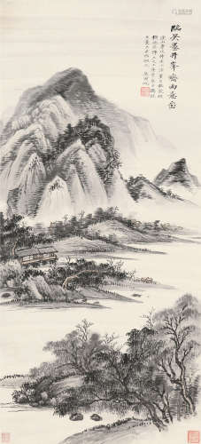 庚午（1930）年作 吴湖帆  峰峦雨意  立轴 设色纸本