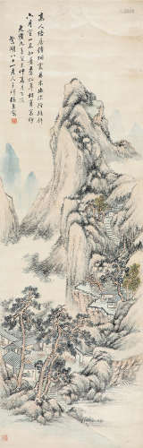 癸末（1883）年作 张熊  林壑幽泉  立轴 设色绫本