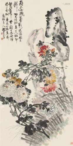 庚辰（1940）年作 赵云壑  菊石图  立轴 设色纸本