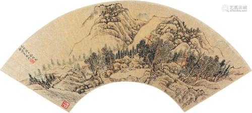 姚俊 己卯（1659）年作 溪山闲坐 设色金笺 扇面
