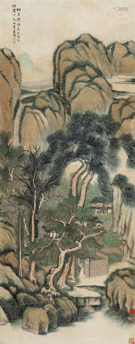 李嘉福 己巳（1869）年作 山堂对语 设色纸本 立轴