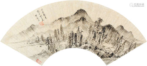 李流芳 甲子（1624）年作 山居图 水墨金笺 扇面