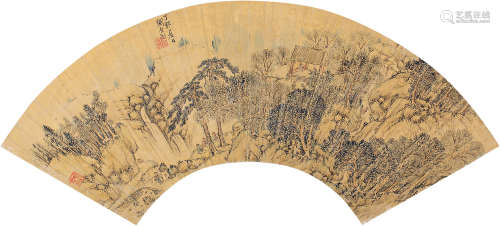刘原起 丁卯（1627）年作 游春图 设色金笺 扇面