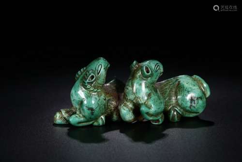 Old Tibetan turquoise double sheep paperweight ornaments a p...
