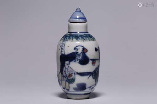 Qing dynasty blue and white bucket color character story gra...