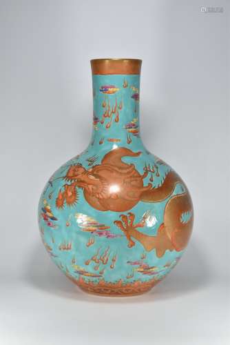 Qing Emperor Qianlong made turquoise glaze with alum red pai...