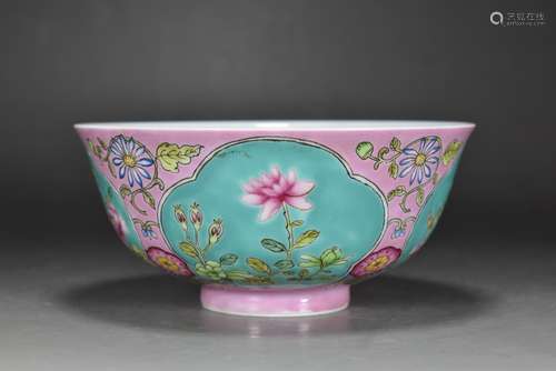 Powder enamel bowl with floral pattern made by Emperor Kangx...