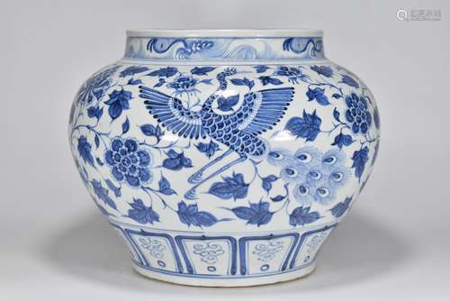 Yuan Dynasty blue and white wear phoenix pattern blue and wh...