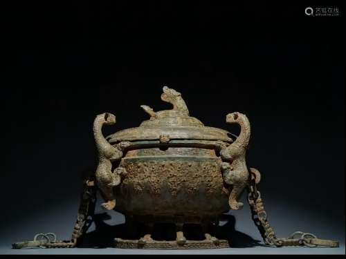 The warring states feathered tiger 鋬 chain basin