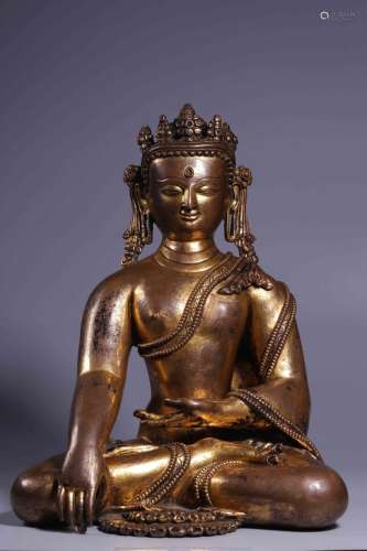Song and Yuan Dynasties, seated statue of Sakyamuni with gil...