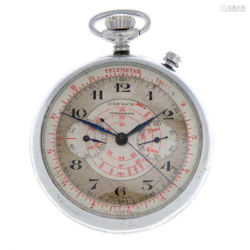 An open face chronograph pocket watch by Pierce.