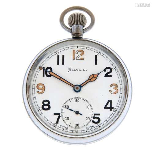 An open face military issue pocket watch by Helvetia.